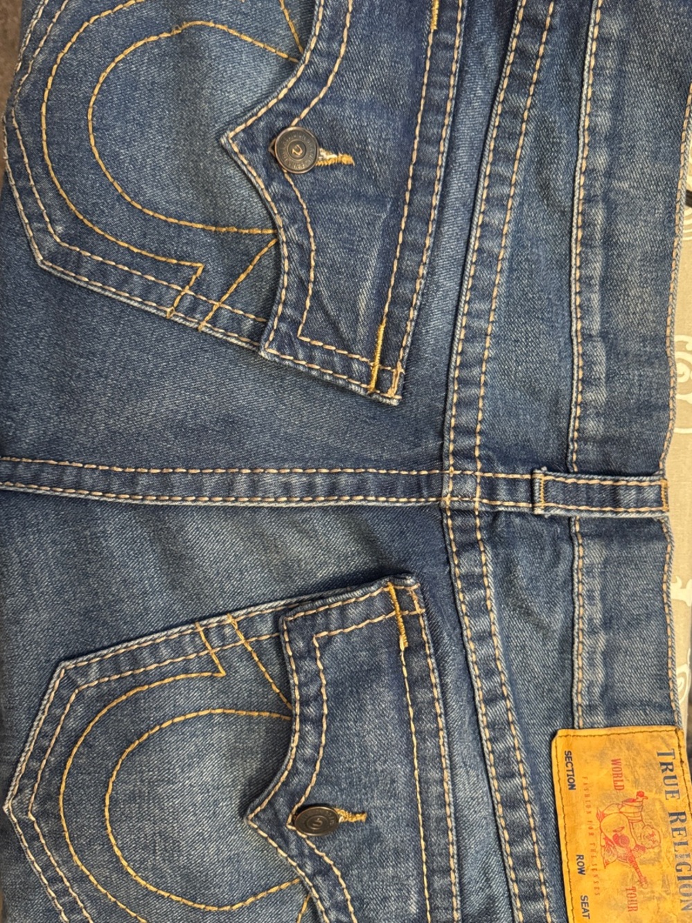 True Religion Men's Blue Denim Jeans with Contrast Stitching